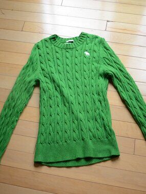Abercrombie & Fitch bright green cable-knit crewneck sweater Size XXL men women
